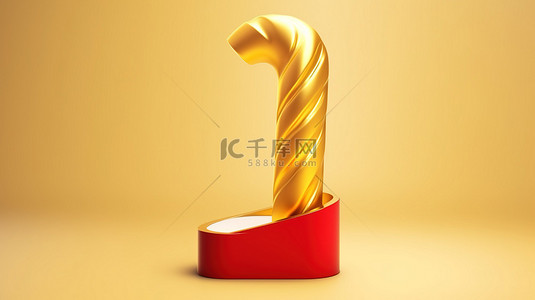 金色讲台 3D 渲染的黄金社交媒体图标中的拐杖糖符号