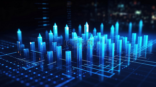 蓝色图表背景图片_股市商业投资背景的蓝色图表的当代 3D 渲染