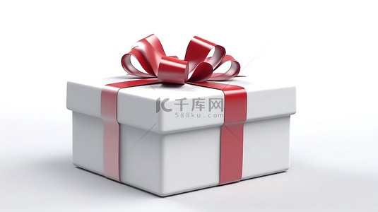 红色礼物盒背景背景图片_大象牙礼盒，饰有深红色丝带和蝴蝶结，呈现在白色背景 3D 渲染上