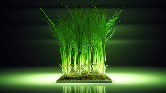 智慧农场背景图片_绿色洋葱植物在 LED 生长灯下茁壮成长的 3D 插图
