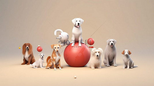 狗粮插画背景图片_忙碌的狗的 3d 插图