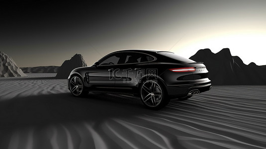 3D 户外插图中的无品牌黑色跑车