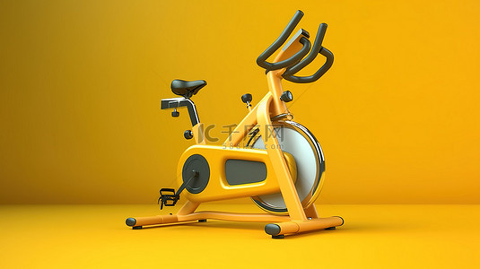 黄色健身运动自行车的 3d 渲染