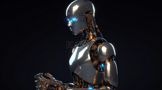 ai 机器人在 3d 渲染中使用照明光进行强烈的认知处理