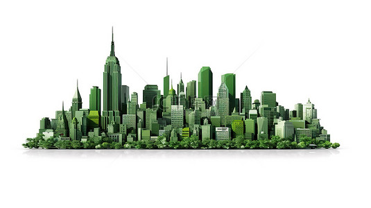 白色背景下绿色大城市交叉的 3d 渲染