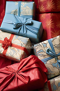 新年包装背景图片_展示了多种包装好的礼物