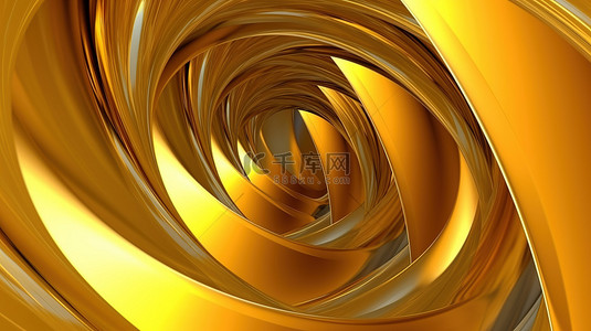 3D 抽象金带扭曲穿过隧道的插图