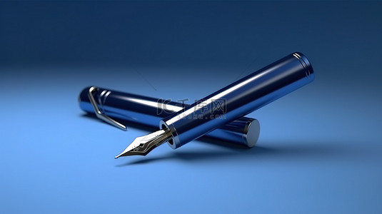蓝色笔在蓝色纸背景上刻字的三维渲染