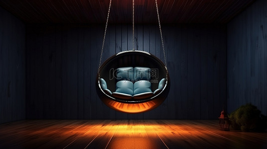 怪诞的气氛 3D 渲染的椅子悬浮在黑暗中