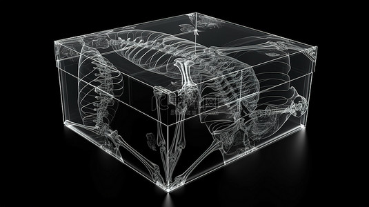 孤立的黑色背景 3d 渲染的 x 射线礼品盒