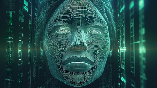采用全息技术的新西兰元货币的未来机器人脸的 3D 渲染