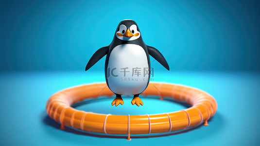 企鹅可爱背景图片_胖乎乎的企鹅在 3d 蹦床上弹跳