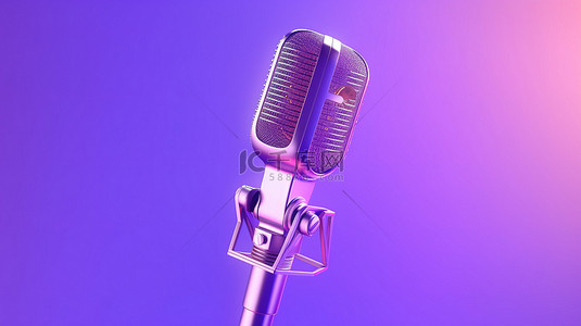 现场音乐背景图片_紫色背景上麦克风模型的逼真 3D 插图非常适合音乐奖项卡拉 OK 广播和录音室
