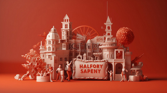 3D 插图横幅以欢乐的氛围庆祝劳动节