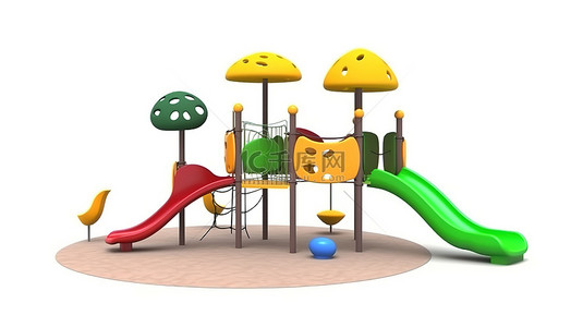 游乐场攀爬背景图片_真实的 3d 小蘑菇攀爬设备在游乐场公园隔离在白色背景