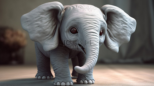可爱的大象在 3D 渲染中栩栩如生