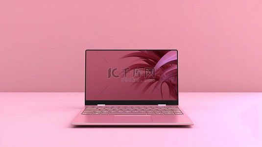 粉红色背景下带空屏幕的现代笔记本电脑模型 3d 渲染非常适合您的设计需求