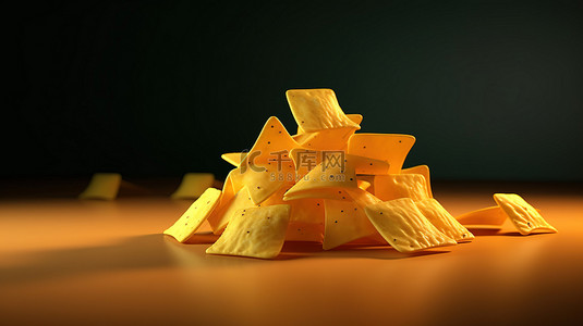 奶酪零食背景图片_3d 渲染美味的奶酪薯片