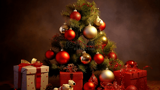 唯美礼品背景图片_圣诞节唯美冬季金色彩蛋礼品树