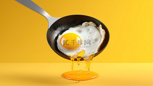 飞盘背景图片_鸡蛋 cellent 3d 渲染铁板煎蛋和飞盘在阳光明媚的黄色背景下