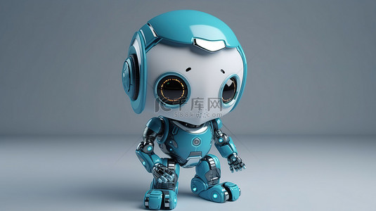 可爱的 3D 渲染机器人手握住的卡通人物