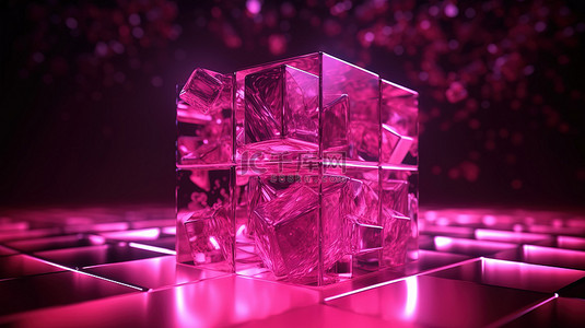 创新抽象设计 3D 粉色水晶立方体，具有未来派形状