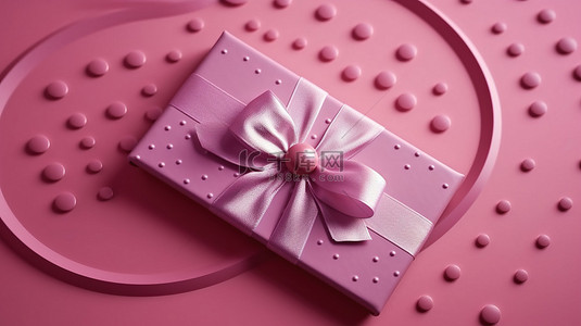 圆形优惠券背景图片_紫色蝴蝶结装饰的粉色礼品卡，带有 3d 渲染的圆形装饰