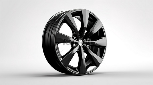 黑色轮毂背景图片_白色背景上带有时尚合金轮毂的孤立黑色汽车的 3D 渲染