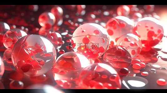 在 3D 渲染中，白色珍珠环绕着一颗充满活力的红色珍珠