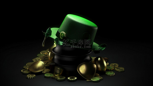 圣帕特里克帽与一罐金币的 3d 插图