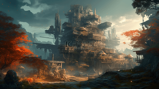 欧式梦幻城堡背景图片_未来多层建筑游戏背景