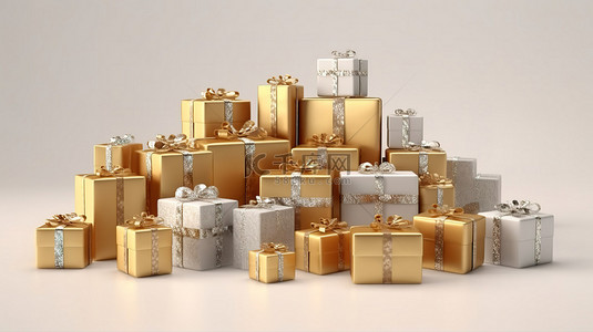 各种栩栩如生的节日礼物 3D 装饰礼物和独立盒子中的节日惊喜