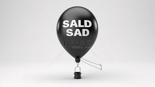 热卖爆款标志背景图片_白色背景上带有黑色手气泵充气气球的销售标志的 3D 渲染