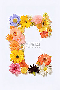 盛开的花字母 c 由不同类型的花朵制成