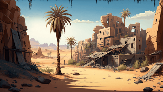 热带沙漠背景图片_沙漠城市热带城市破败插图背景