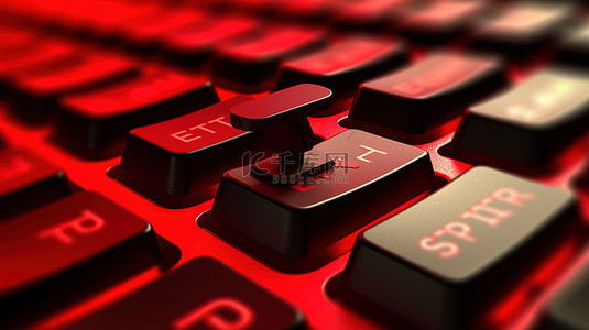 电子互联网背景图片_手形光标悬停在红色策略输入键上的 3D 渲染