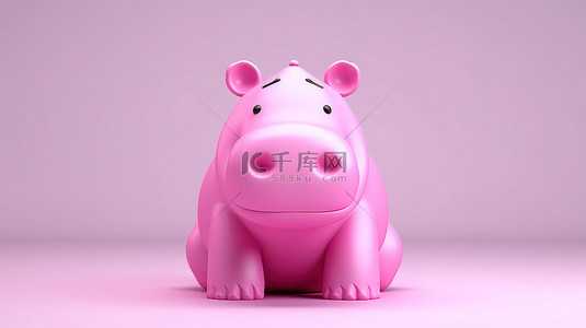 粉红色河马的 3d 插图