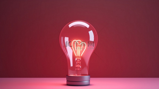 社交媒体的高级封面照片背景，具有 3D 渲染中的爱情图标和发光的灯泡