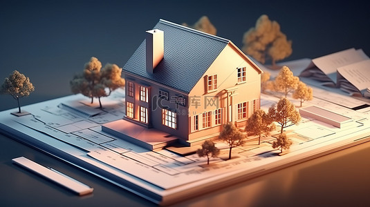 插画元素建筑背景图片_房地产验证概念 3D 渲染带有已完成字段和房屋图标的表单