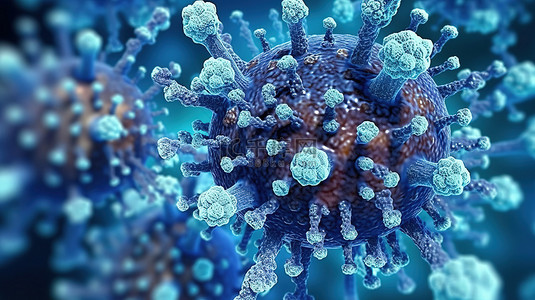 疫苗蓝色背景图片_蓝色背景下猴痘病毒的 3d 渲染