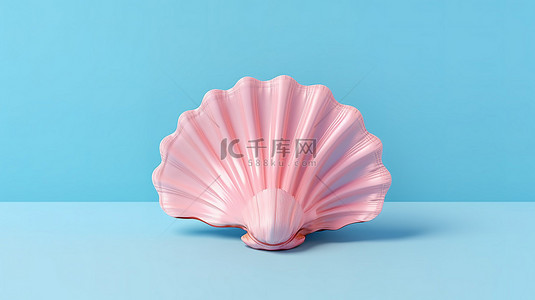 蓝色海洋背景背景图片_蓝色海洋背景上粉红色扇贝贝壳的双色调模型，3D 捕捉到令人惊叹的美丽
