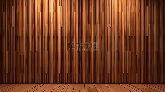 光滑的垂直棕色木板墙的装饰性 3D 渲染