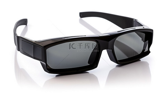 孤立的白色背景 3D 眼镜黑色，用于电视节目和电影观看