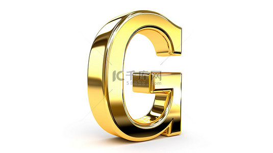 3d 金色字母 g 在孤立的白色背景上用数字和字母说明