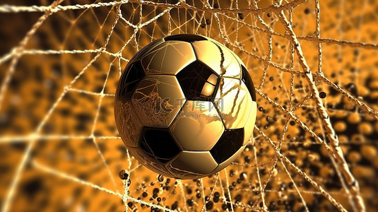 足球胜利 足球在网上进球的 3D 插图