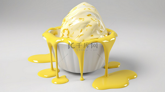 3d 渲染中的黄色顶部白色冰淇淋