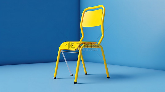 黄色礼物盒子背景图片_蓝色背景上放置的黄色学生椅的 3D 渲染