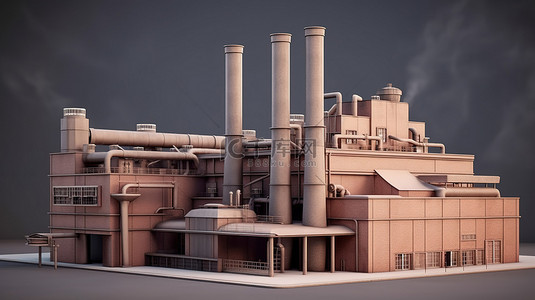 植物立面背景图片_烟囱包括工厂外部模型的 3D 表示