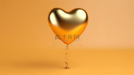 3d 渲染情人节背景与闪亮的金色心形气球