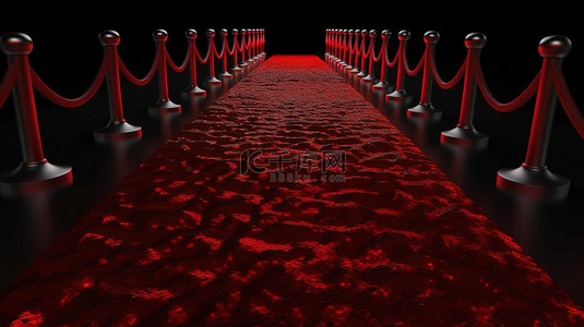 新年音乐派对背景图片_黑色背景下的 3D 红地毯渲染